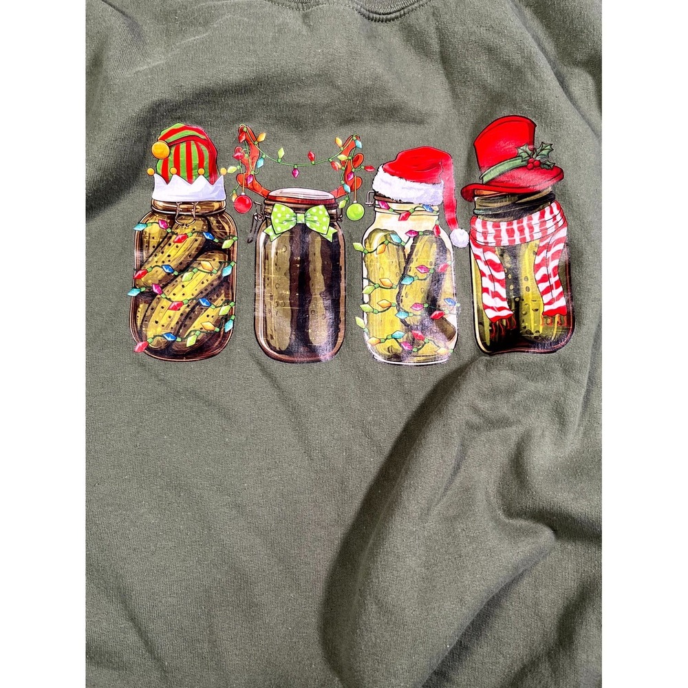 Gildan Heavy Blend Sweatshirt Mens XL Green Christmas Pickle Jars Graphic Cotton - Picture 4 of 7